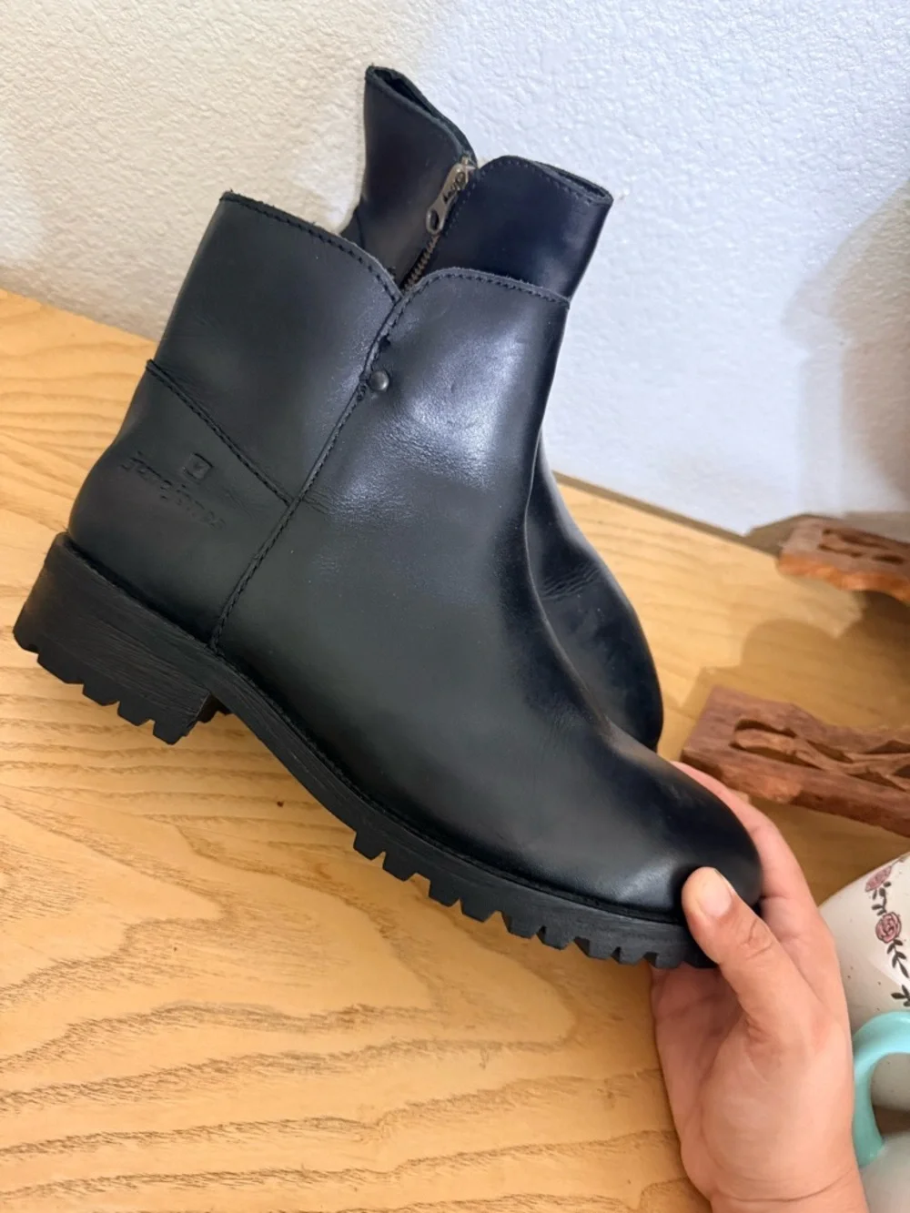 ME Makeover Essentials Black Leather Chukka Zip Boots with Lug Sole steel toe